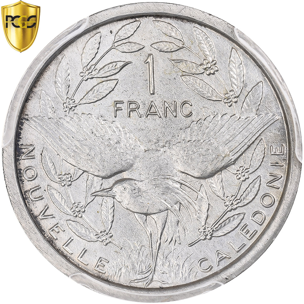Nowa Kaledonia, 1 Franc, 1949, Paris, Egzemplarz, Srebro, PCGS, SP64