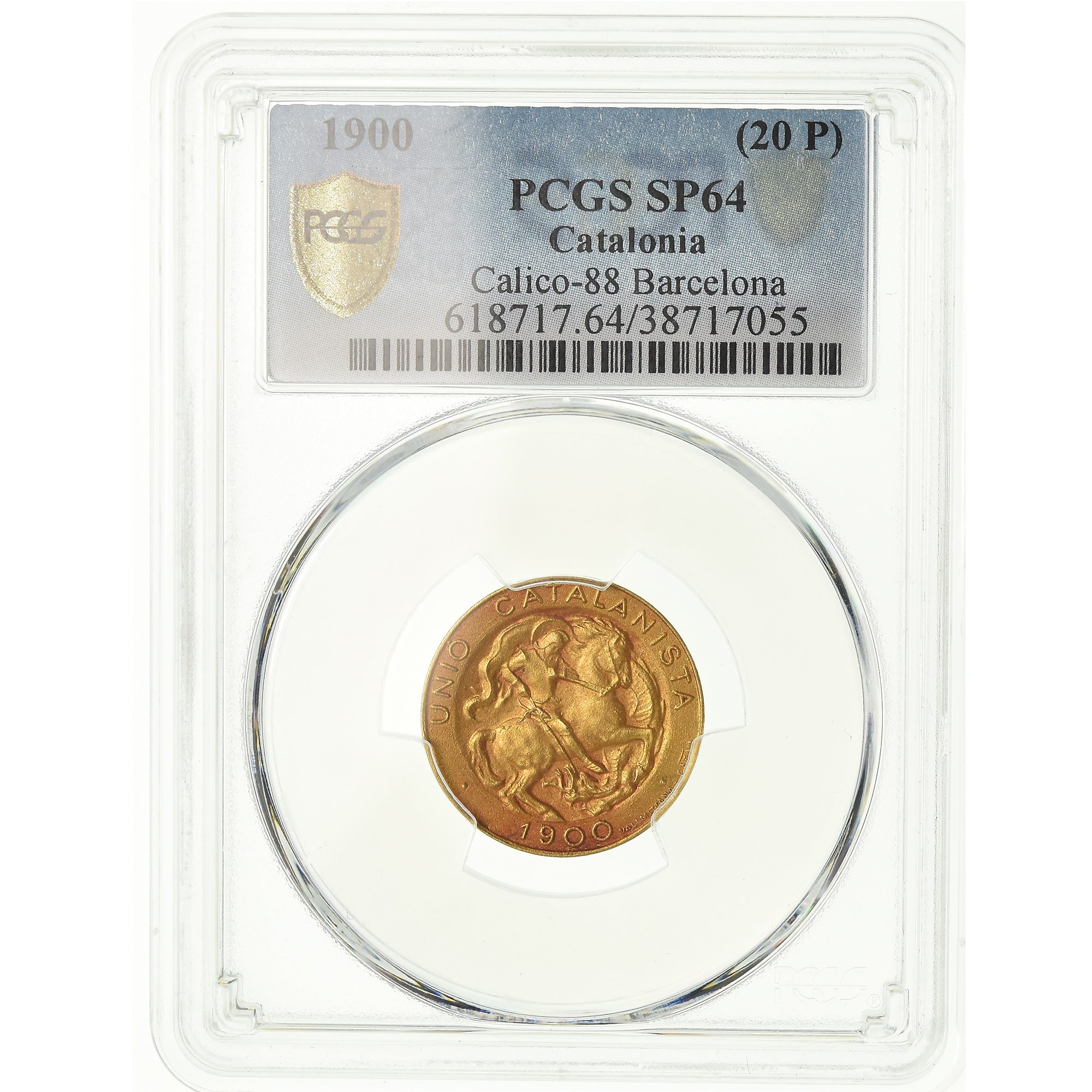 España, 20 Pesetas, 1900, Barcelona, Oro, PCGS, SP64