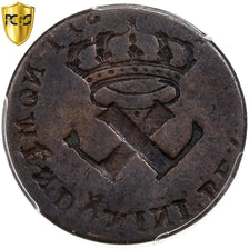 NEW FRANCE, Louis XV, 9 Deniers, (1721-22), Frappe incuse, Bronce, PCGS, F15