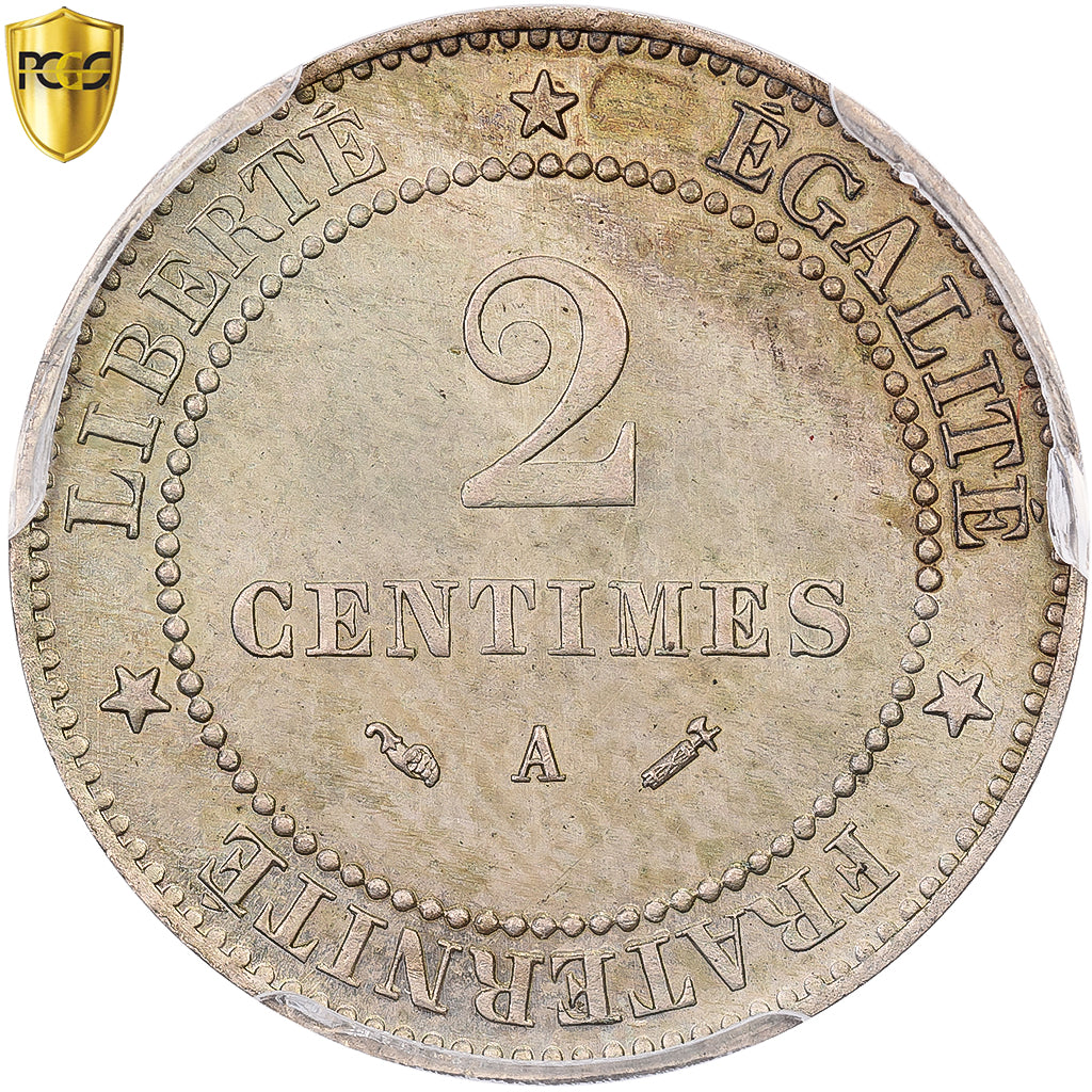 Francja, 2 Centimes, Cérès, 1883, Paris, Epreuve, Melchior, PCGS, SP64
