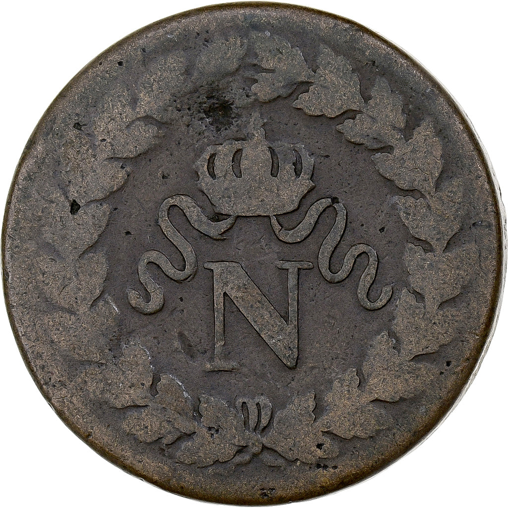 França, Napoleon I, 1 Décime, 1814-15, Strasbourg, Incuse strike, Bronze