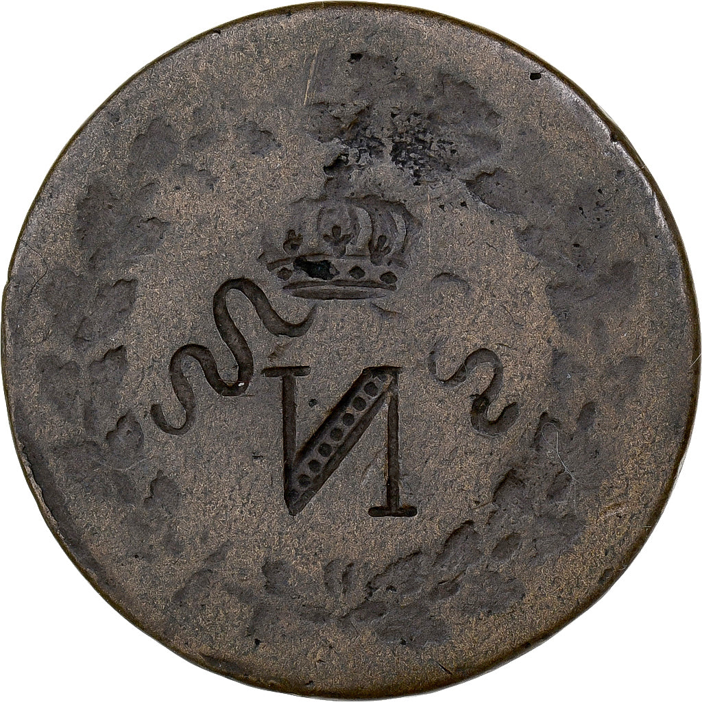 França, Napoleon I, 1 Décime, 1814-15, Strasbourg, Incuse strike, Bronze