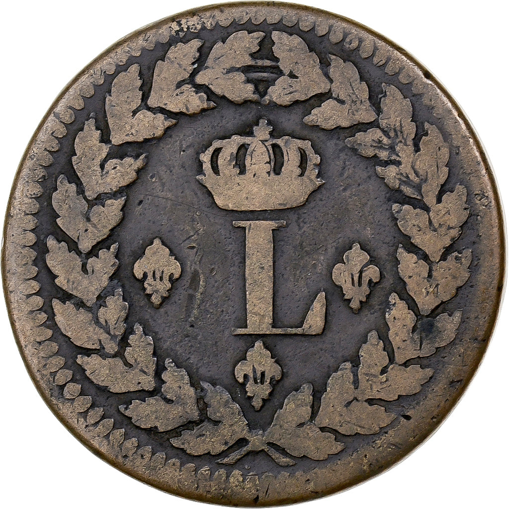 France, Louis XVIII, 1 Decime, 1814-15, Strasbourg, Incuse strike, Bronze