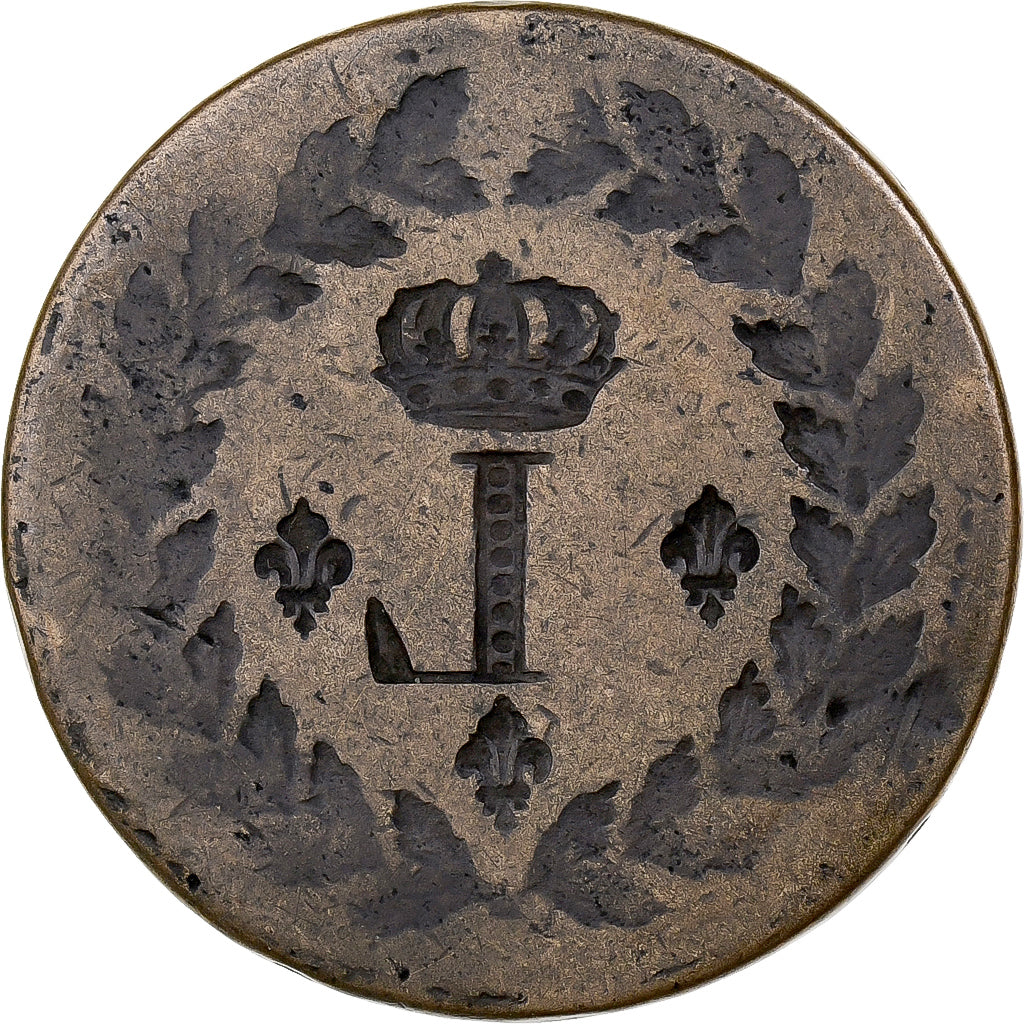 France, Louis XVIII, 1 Decime, 1814-15, Strasbourg, Incuse strike, Bronze