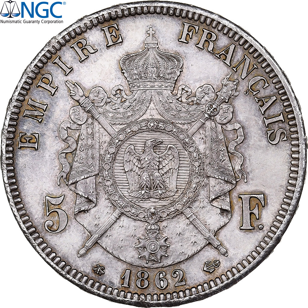 Frankreich, Napoleon III, 5 Francs, 1862, Paris, Silber, NGC, UNC Details