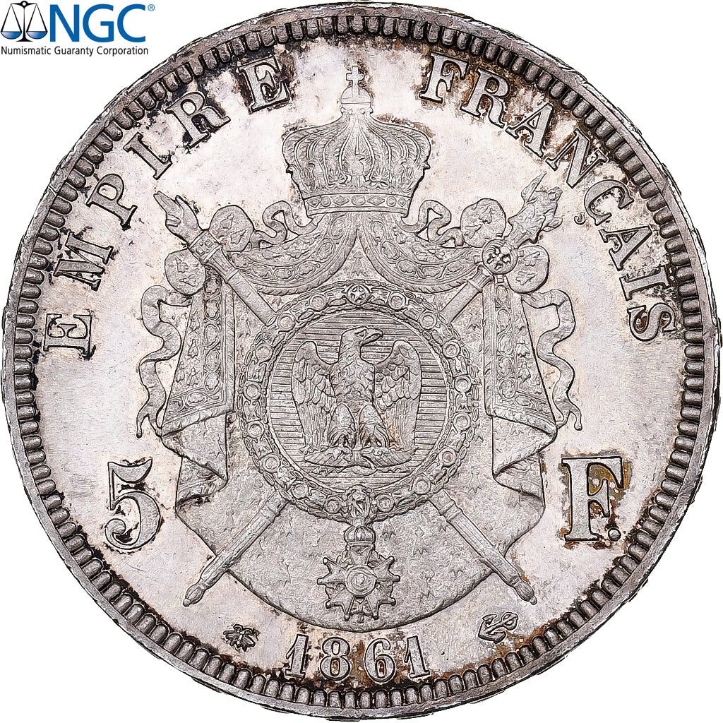 France, Napoléon III, 5 Francs, 1861, Paris, Petit A, Argent, NGC, MS64