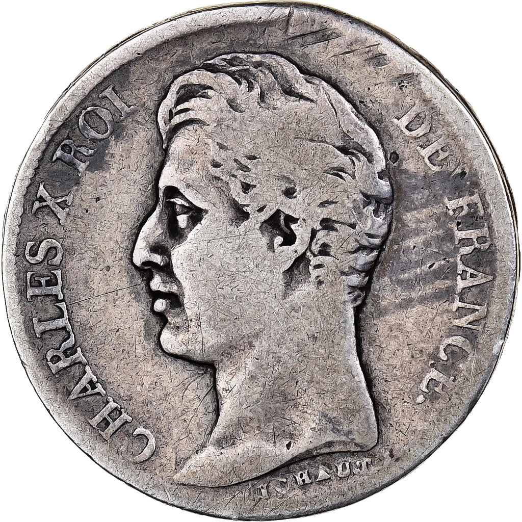 France, Charles X, 1 Franc, 1824-1830, Frappe incuse, Argent, TB, Gadoury:450
