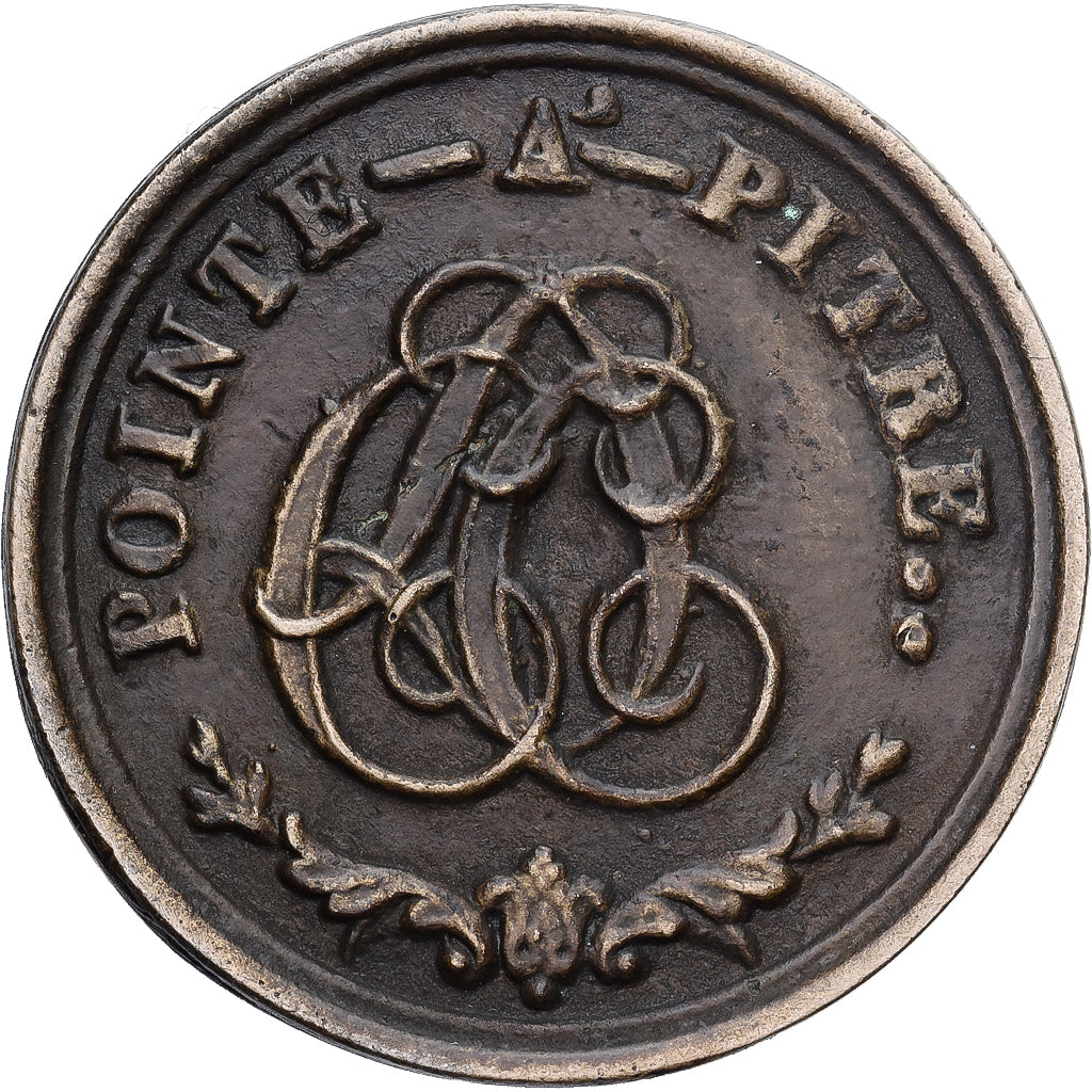France, Token, Colonies, Pointe-à-Pitre, 1/4 Gourde, 1825, AU(50-53), Métal de