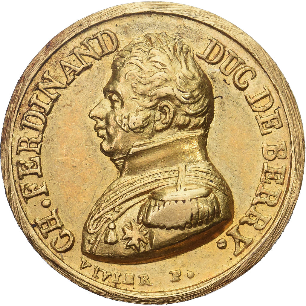 França, Quinaire, Duc et Duchesse de Berry, Henri V, 1820, AU(55-58), Dourado