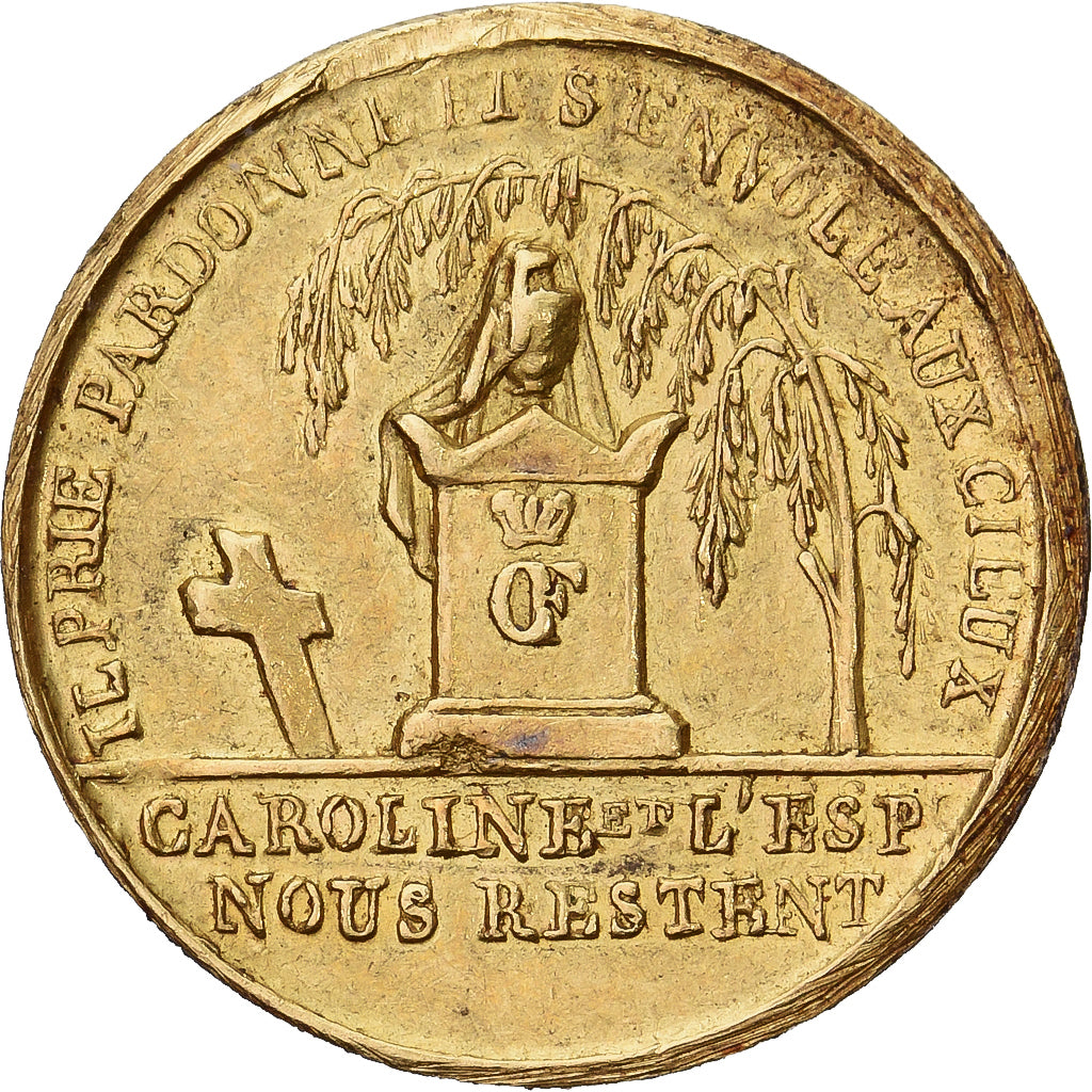 França, Quinaire, Duc et Duchesse de Berry, Henri V, 1820, AU(55-58), Dourado
