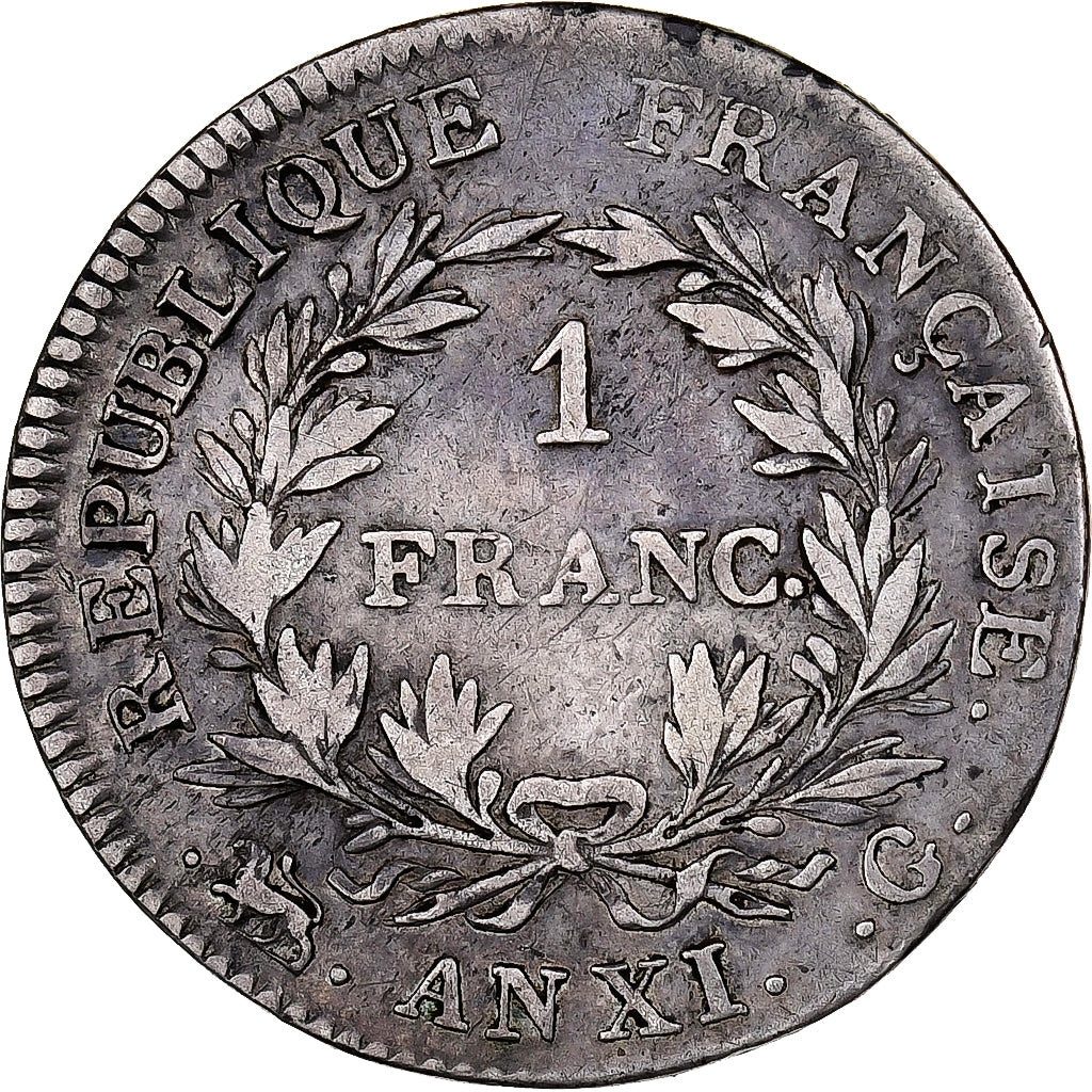 Francia, Napoleon I, 1 Franc, An XI, Geneva, Argento, MB+, Gadoury:442, KM:649.4