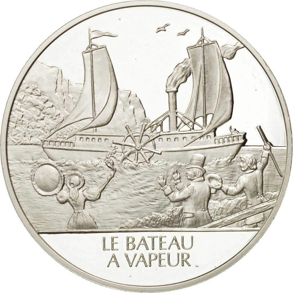 Francja, Medal, Le bateau à vapeur, Nauka i technologia, MS(65-70), Srebro
