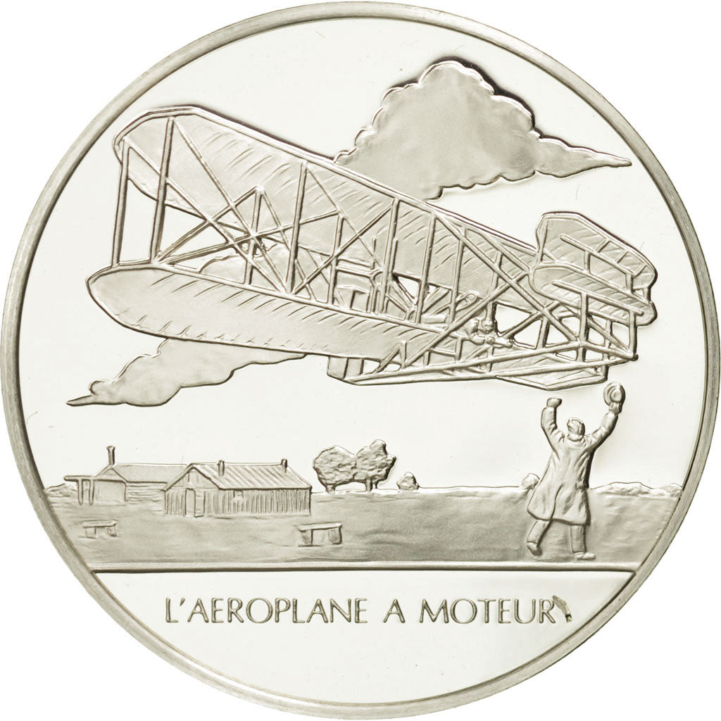 Frankrijk, Medal, L'aéroplane à moteur, Sciences & Technologies, FDC, Zilver