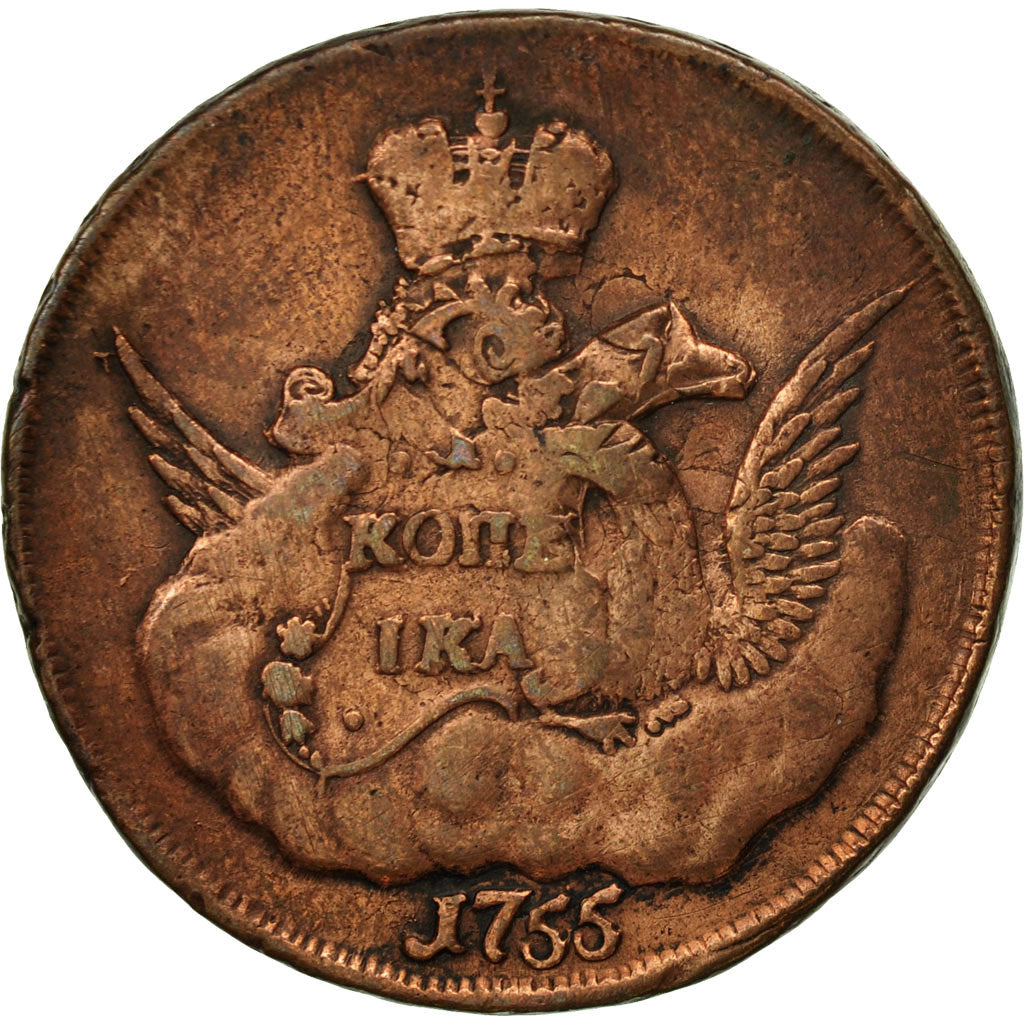 Coin, Russia, Elizabeth, Kopek, 1755, Moscow, VF(30-35), Copper, KM:3.2