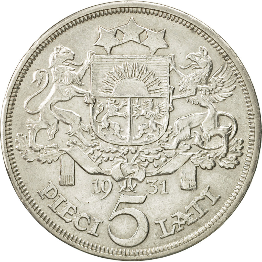 Coin, Latvia, 5 Lati, 1931, AU(50-53), Silver, KM:9