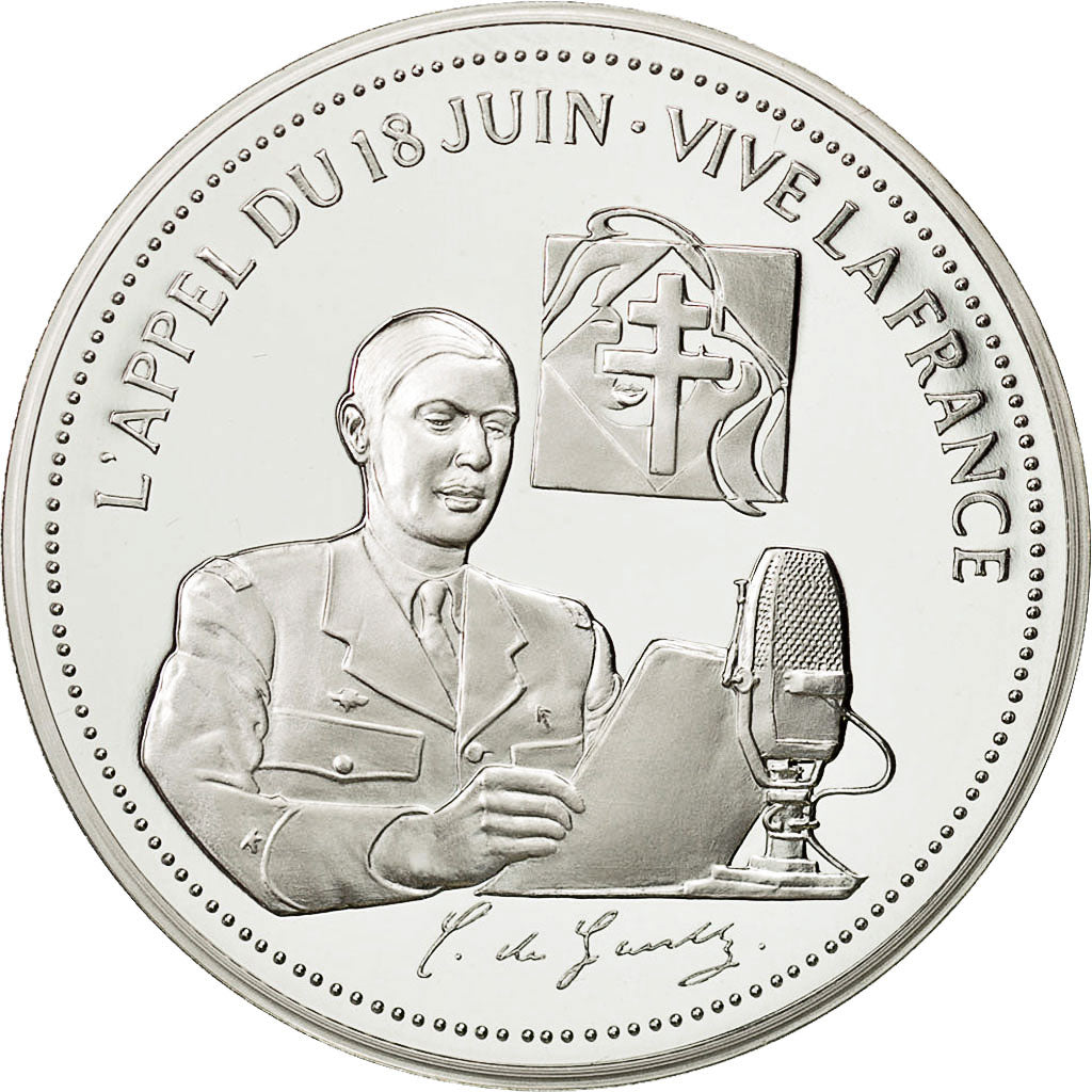 Francia, Medal, De Gaulle, l'Appel du 18 juin, History, FDC, Plata