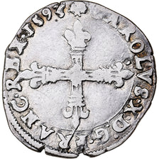 France, Charles X, 1/4 Ecu, 1593, Nantes, Argent, TB+, Gadoury:521, Sombart:4670