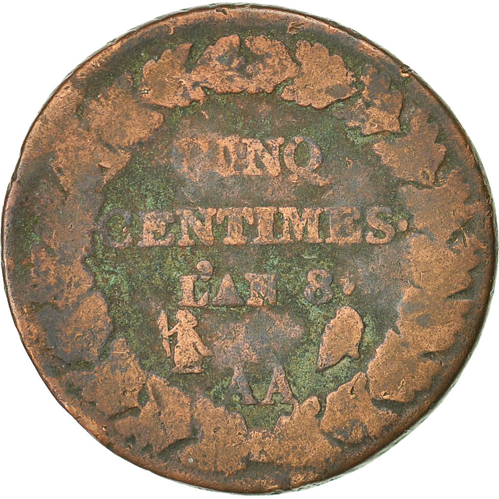 Moneta, Francia, Dupré, 5 Centimes, 1799, Metz, B, Bronzo, KM:640.2