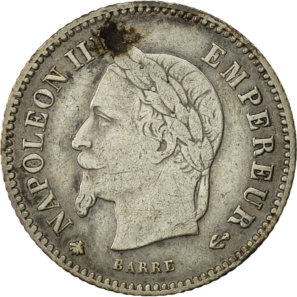 Moneda, Francia, Napoleon III, Napoléon III, 20 Centimes, 1867, Paris, BC+
