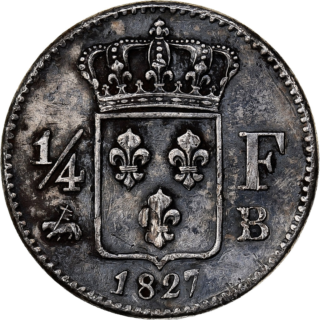 France, Charles X, 1/4 Franc, 1827, Rouen, Argent, TTB+, Gadoury:353