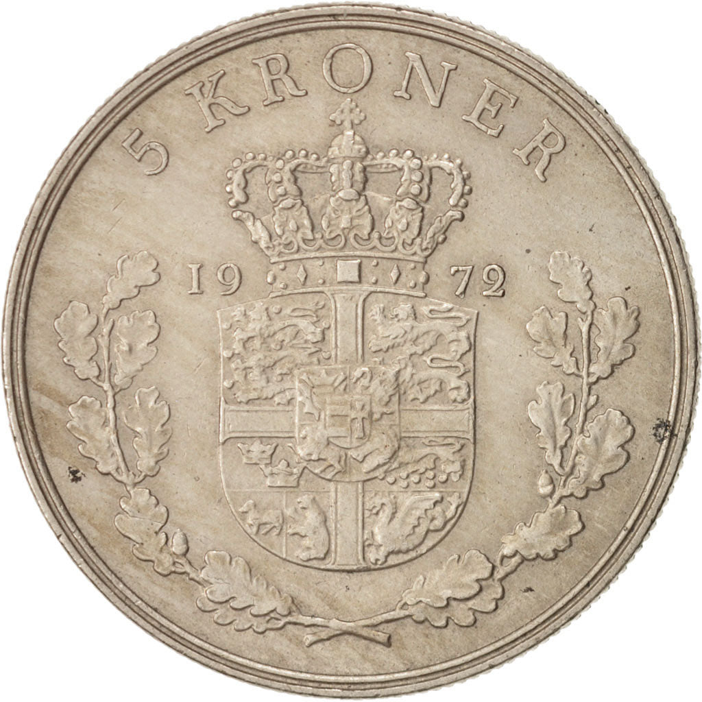 Coin, Denmark, Frederik IX, 5 Kroner, 1972, Copenhagen, AU(55-58)