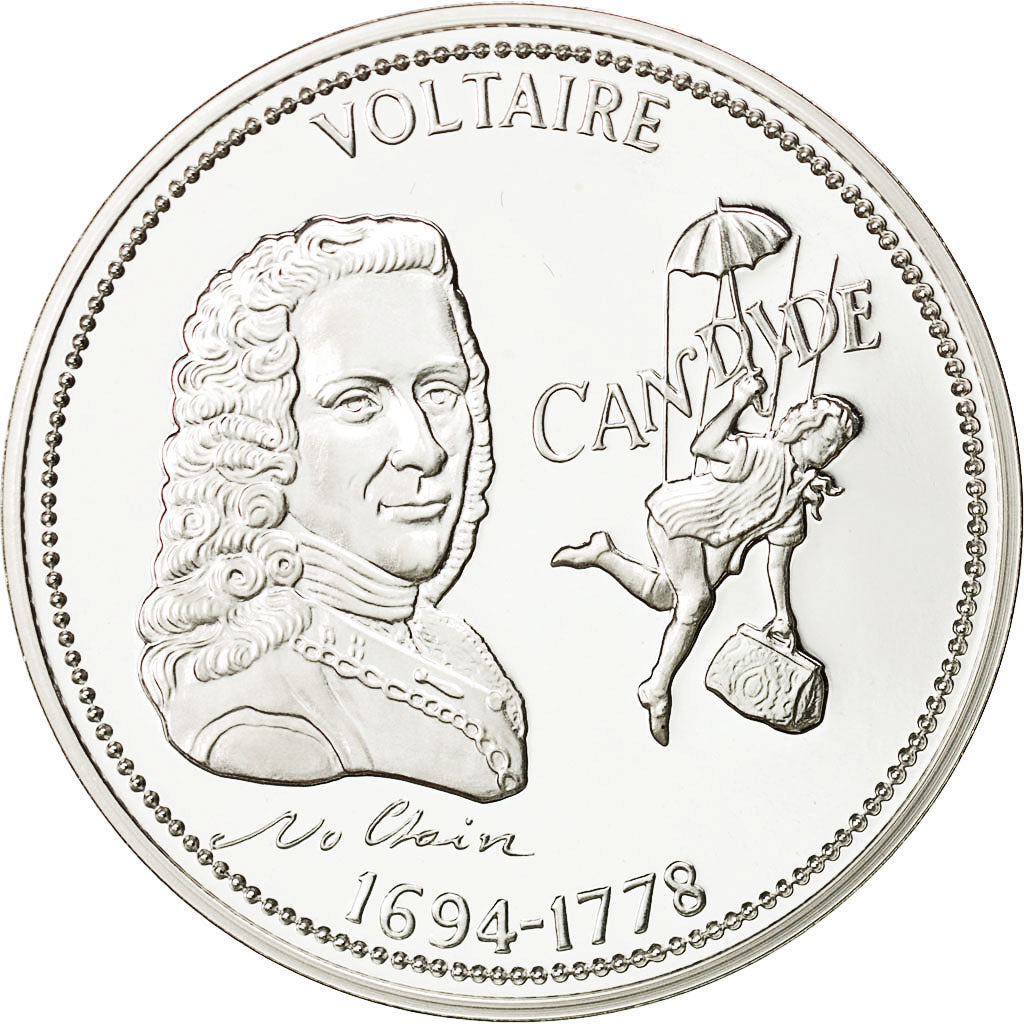 Francja, Medal, Nos Grands Hommes, Voltaire, Historia, MS(65-70), Srebro