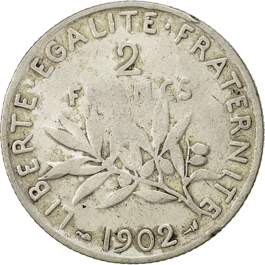 Moeda, França, Semeuse, 2 Francs, 1902, Paris, F(12-15), Prata, KM:845.1