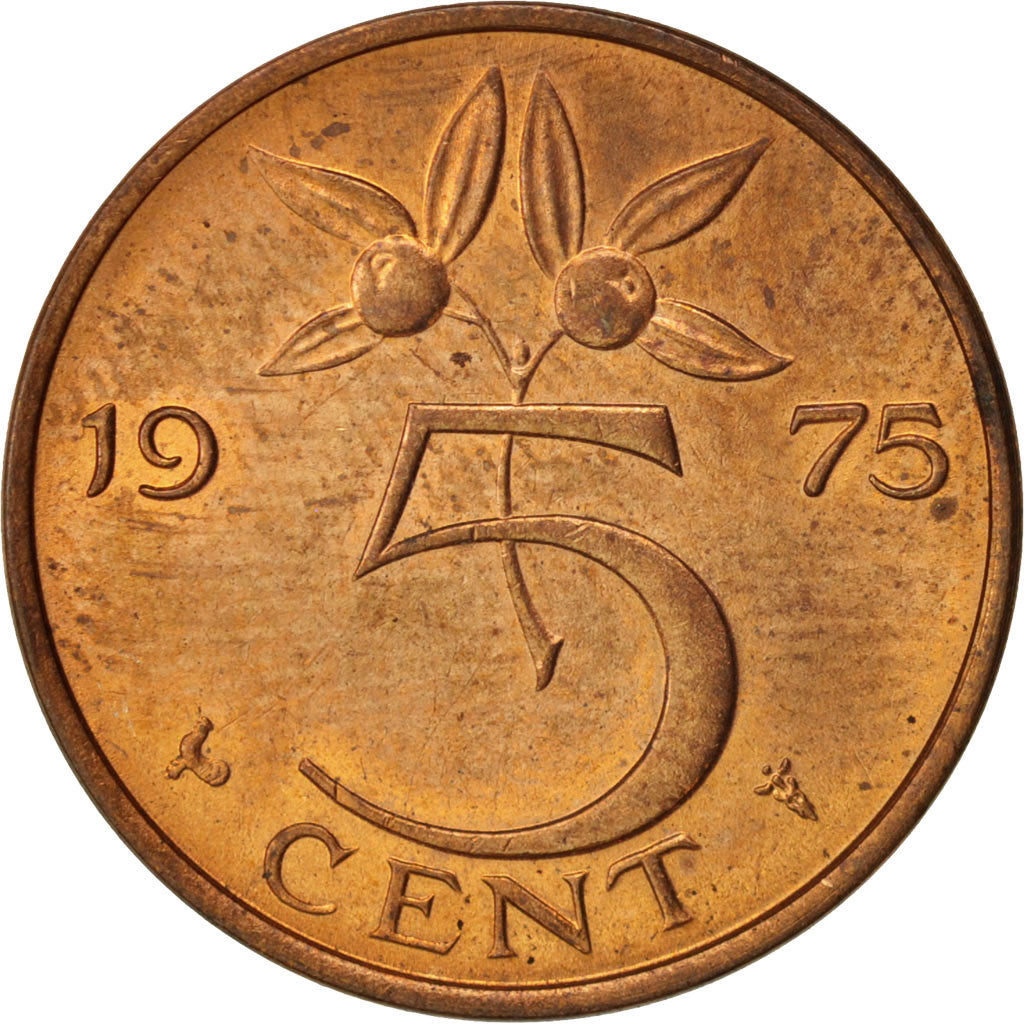 Coin, Netherlands, Juliana, 5 Cents, 1975, MS(65-70), Bronze, KM:181