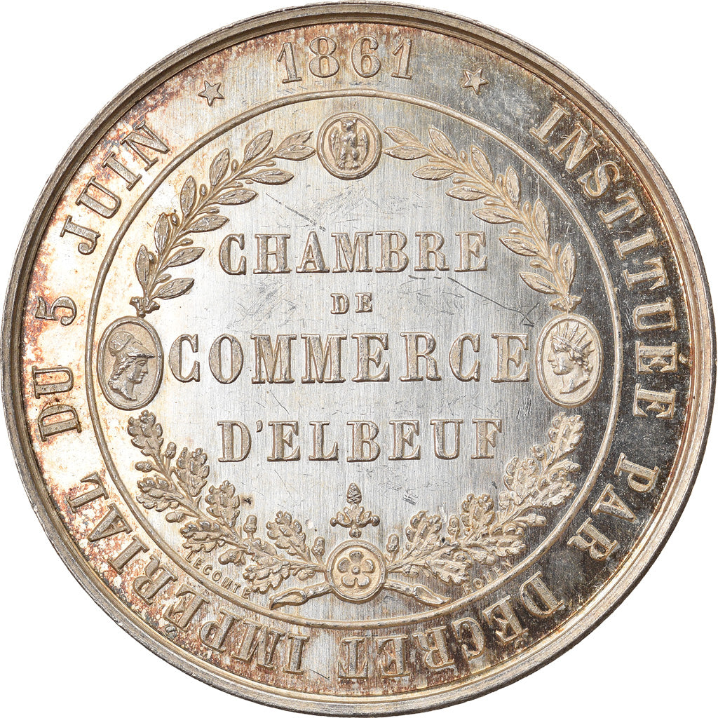 France, Token, Chambre de Commerce d'Elbeuf, 1861, Lecomte, MS(60-62), Silver