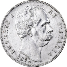 Itália, Umberto I, 5 Lire, 1879, Rome, Prata, AU(55-58), KM:20