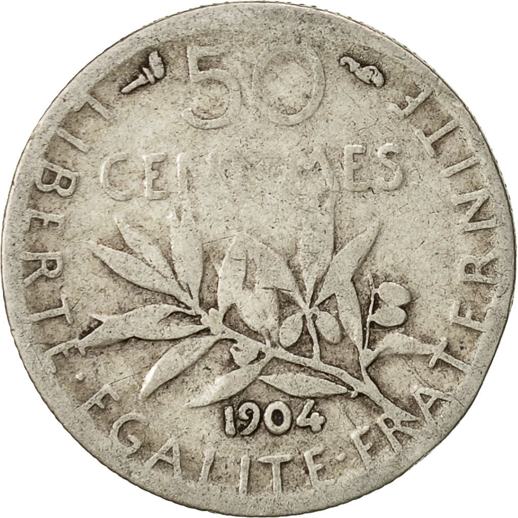 Moneta, Francia, Semeuse, 50 Centimes, 1904, Paris, MB, Argento, KM:854