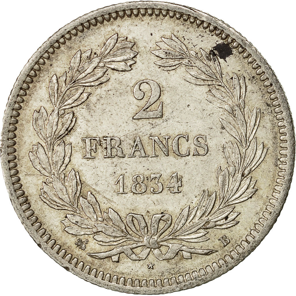 Monnaie, France, Louis-Philippe, 2 Francs, 1834, Rouen, SUP, Argent