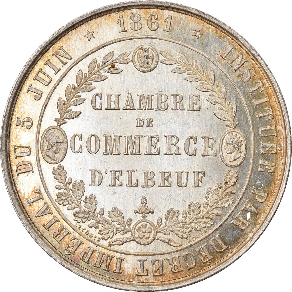 Francia, Token, Chambre de Commerce d'Elbeuf, 1861, Lecomte, SPL, Argento