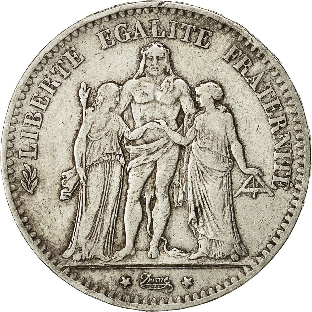 Coin, France, Hercule, 5 Francs, 1876, Bordeaux, EF(40-45), Silver, KM:820.2
