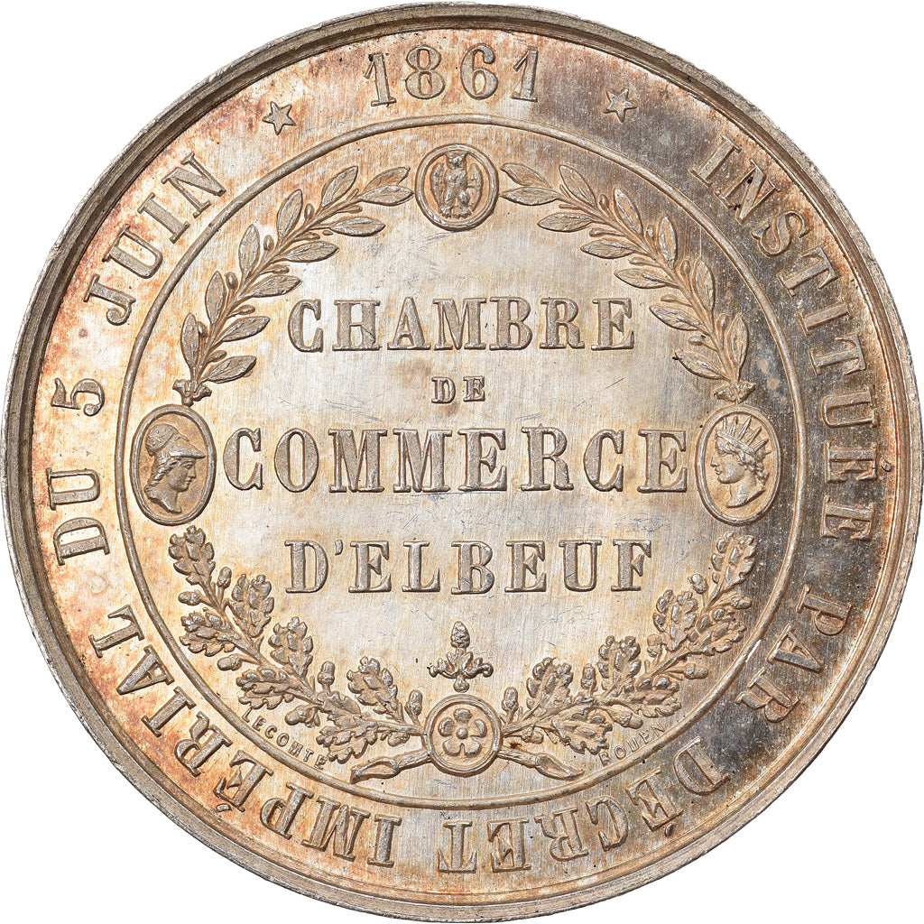 Francia, Token, Chambre de Commerce d'Elbeuf, 1861, Lecomte, EBC+, Plata