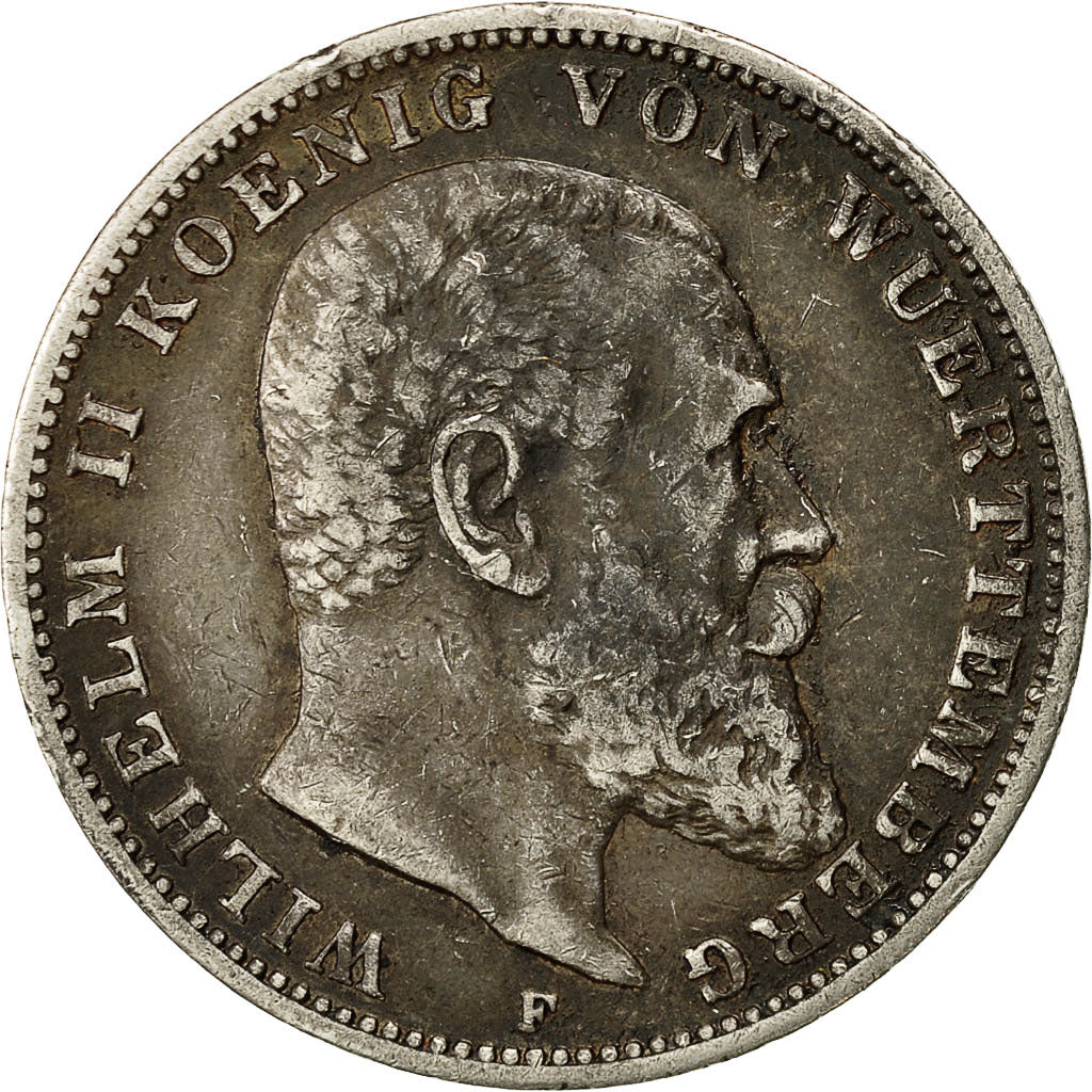 Coin, German States, WURTTEMBERG, Wilhelm II, 3 Mark, 1909, Freudenstadt