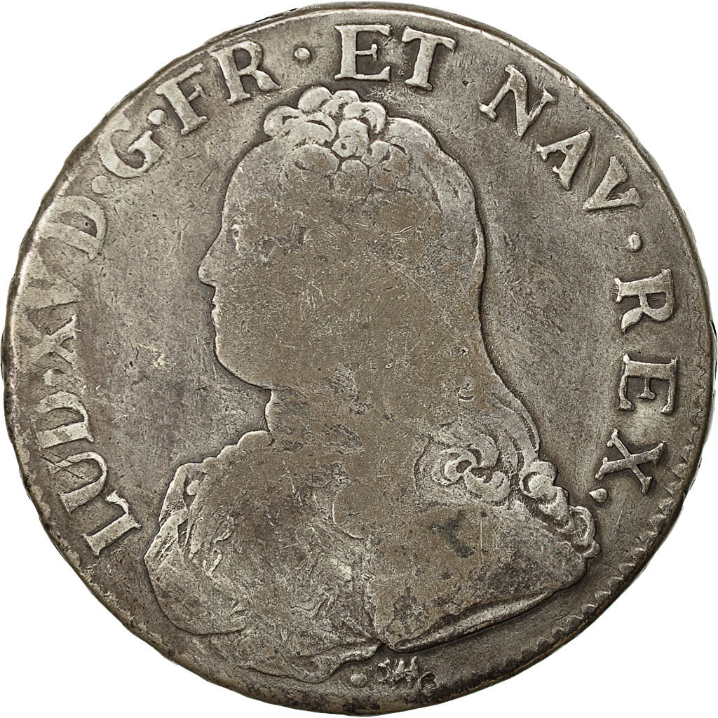 Coin, France, Louis XV, Écu aux branches d'olivier, 1734, La Rochelle, Gad. 321