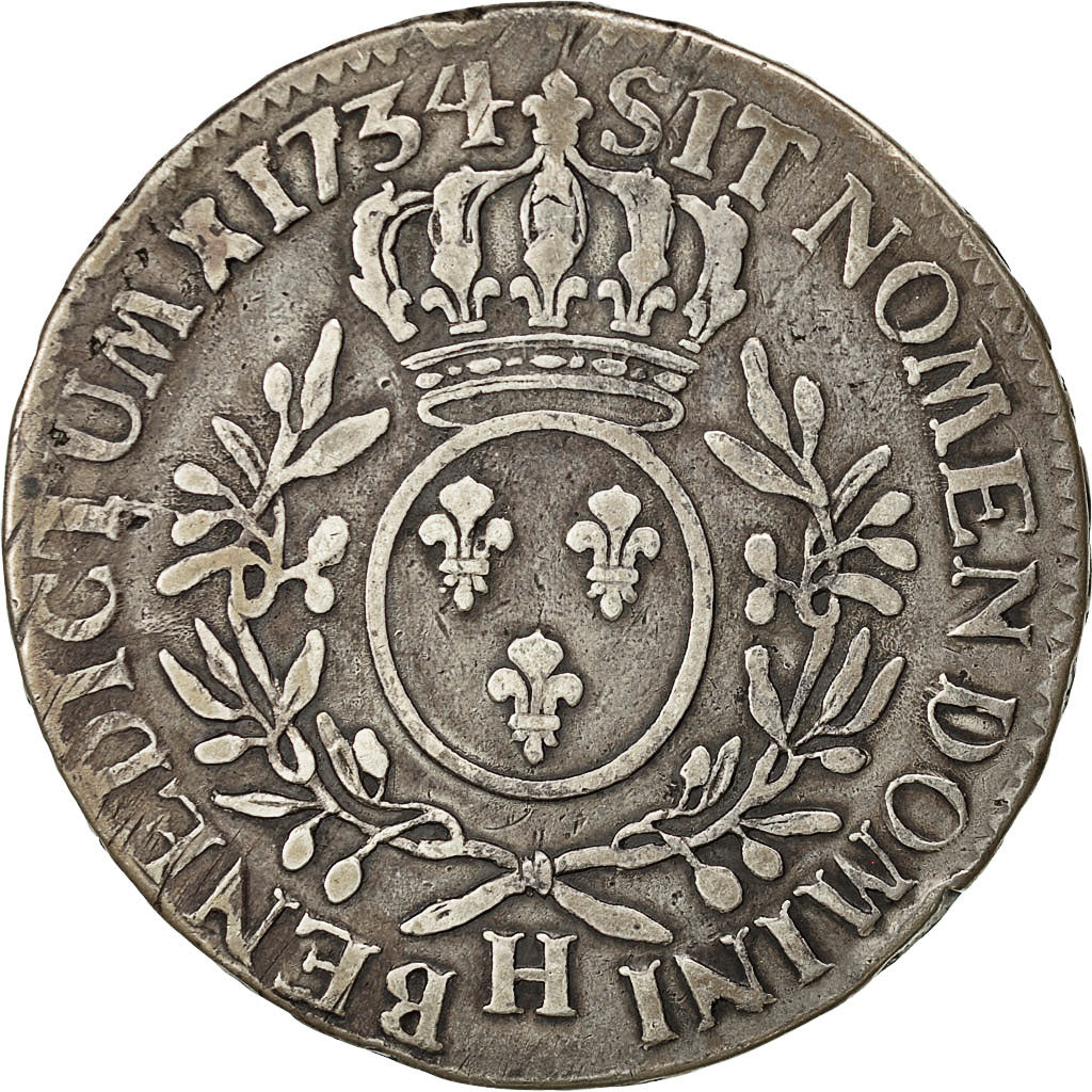 Coin, France, Louis XV, Écu aux branches d'olivier, 1734, La Rochelle, Gad. 321