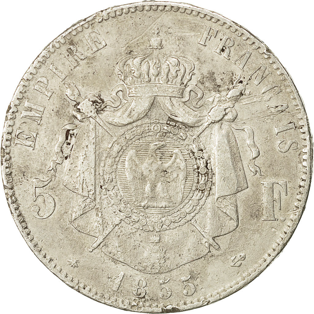 Coin, France, Napoleon III, 5 Francs, 1855 BB, VF(20-25), Silver, KM 782.2