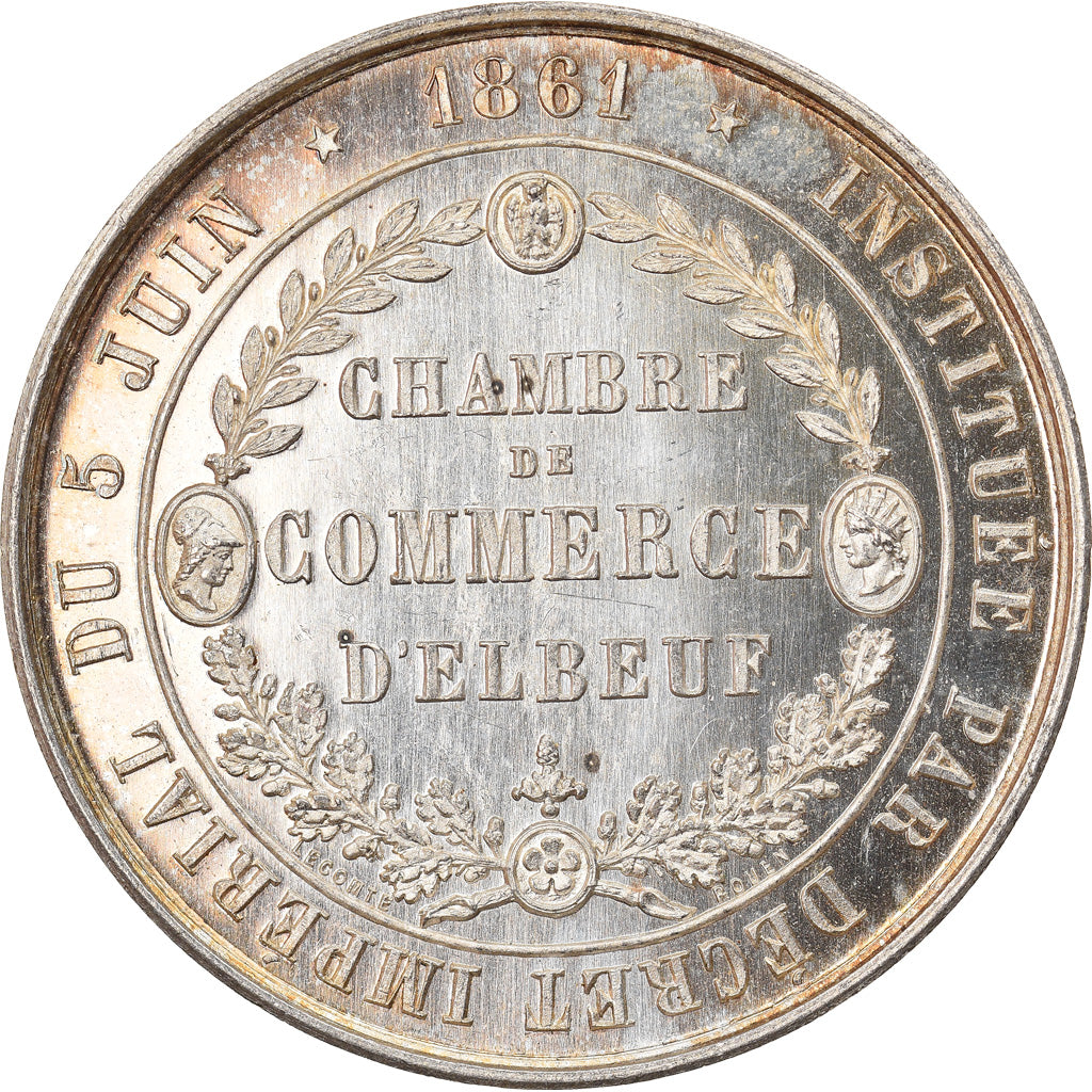 France, Token, Chambre de Commerce d'Elbeuf, 1861, Lecomte, AU(55-58), Silver