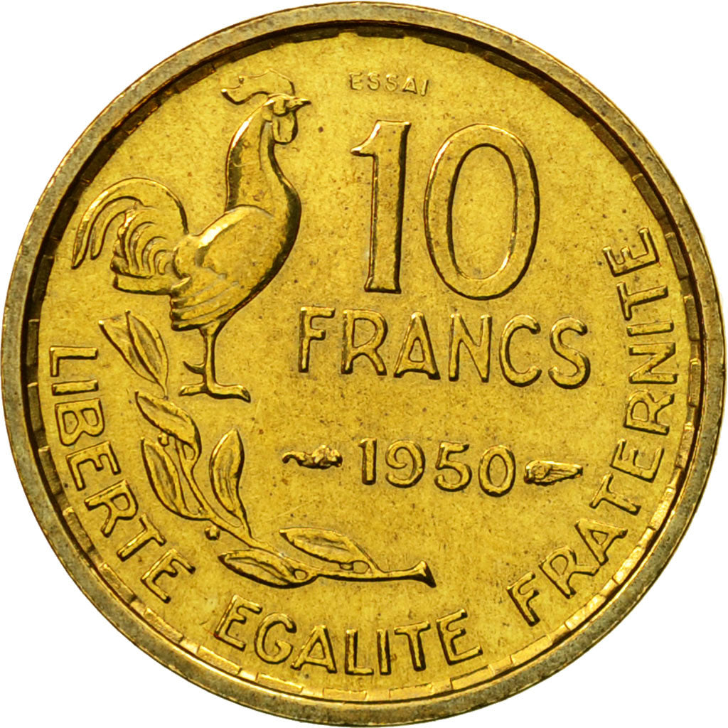 France, 10 Francs, Guiraud, 1950, Paris, ESSAI, Aluminum-Bronze, AU(55-58)