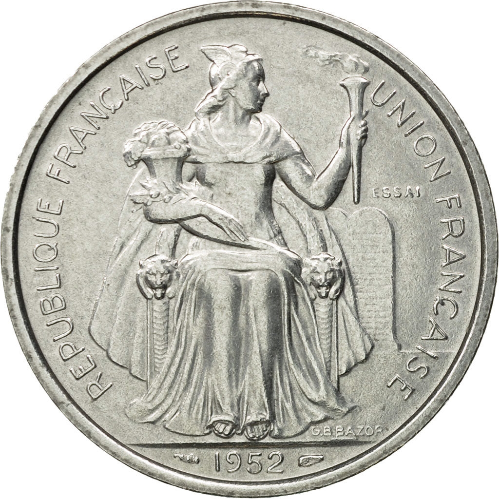 Münze, FRENCH OCEANIA, 5 Francs, 1952, Paris, ESSAI, UNZ, Aluminium, KM:E10
