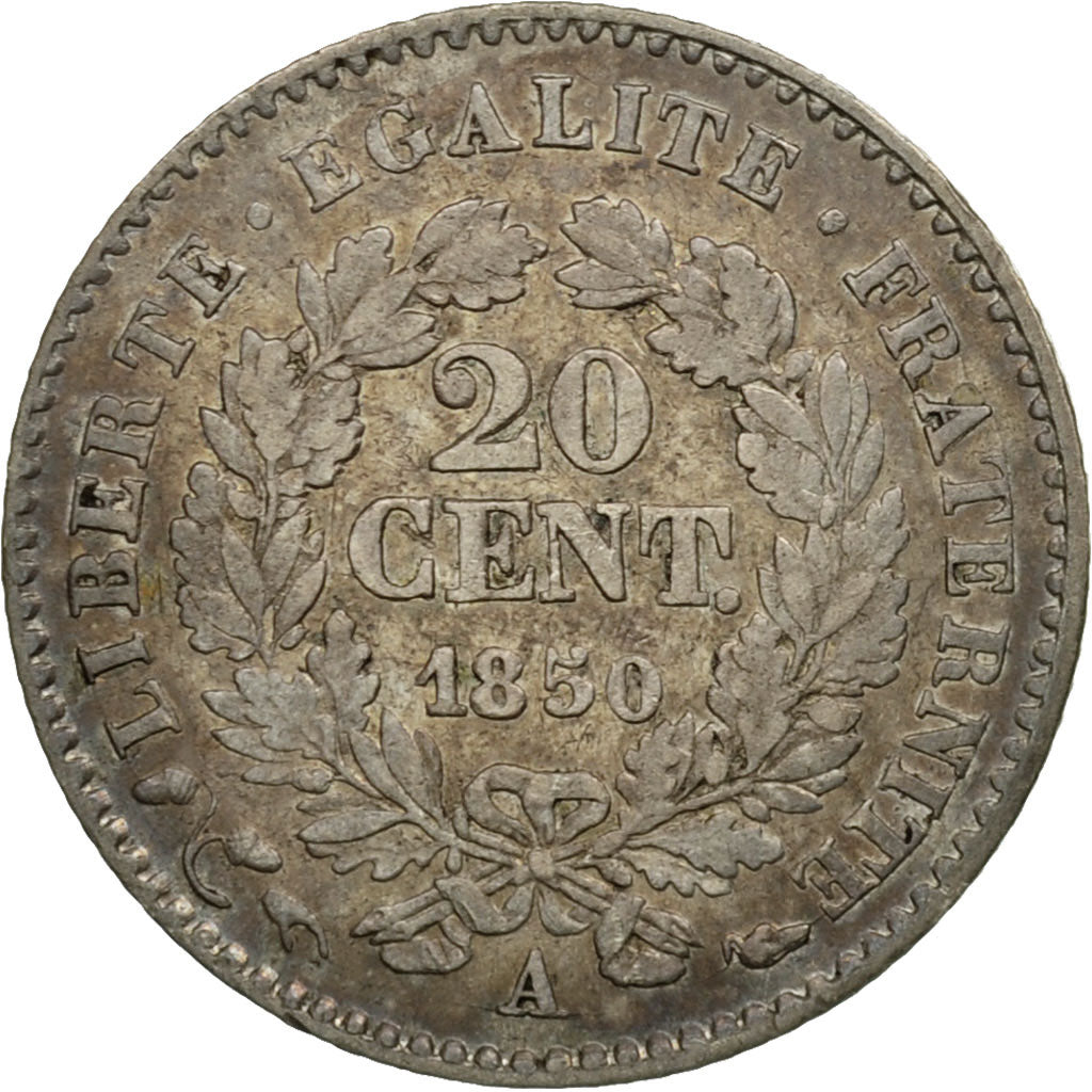 Moneta, Francja, Cérès, 20 Centimes, 1850, Paris, AU(55-58), Srebro, KM:758.1