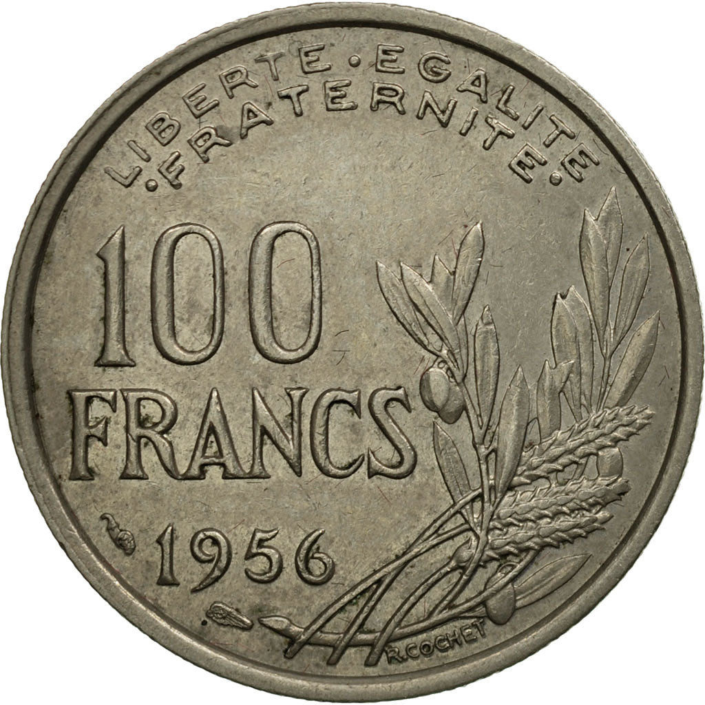 Munten, Frankrijk, Cochet, 100 Francs, 1956, PR, Copper-nickel, KM:919.1