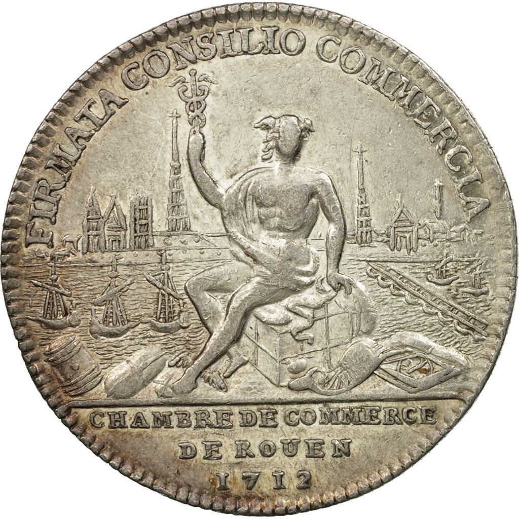 Francia, ficha, Louis XIV, Chambre de Commerce de Rouen, 1712, Argento, SPL-