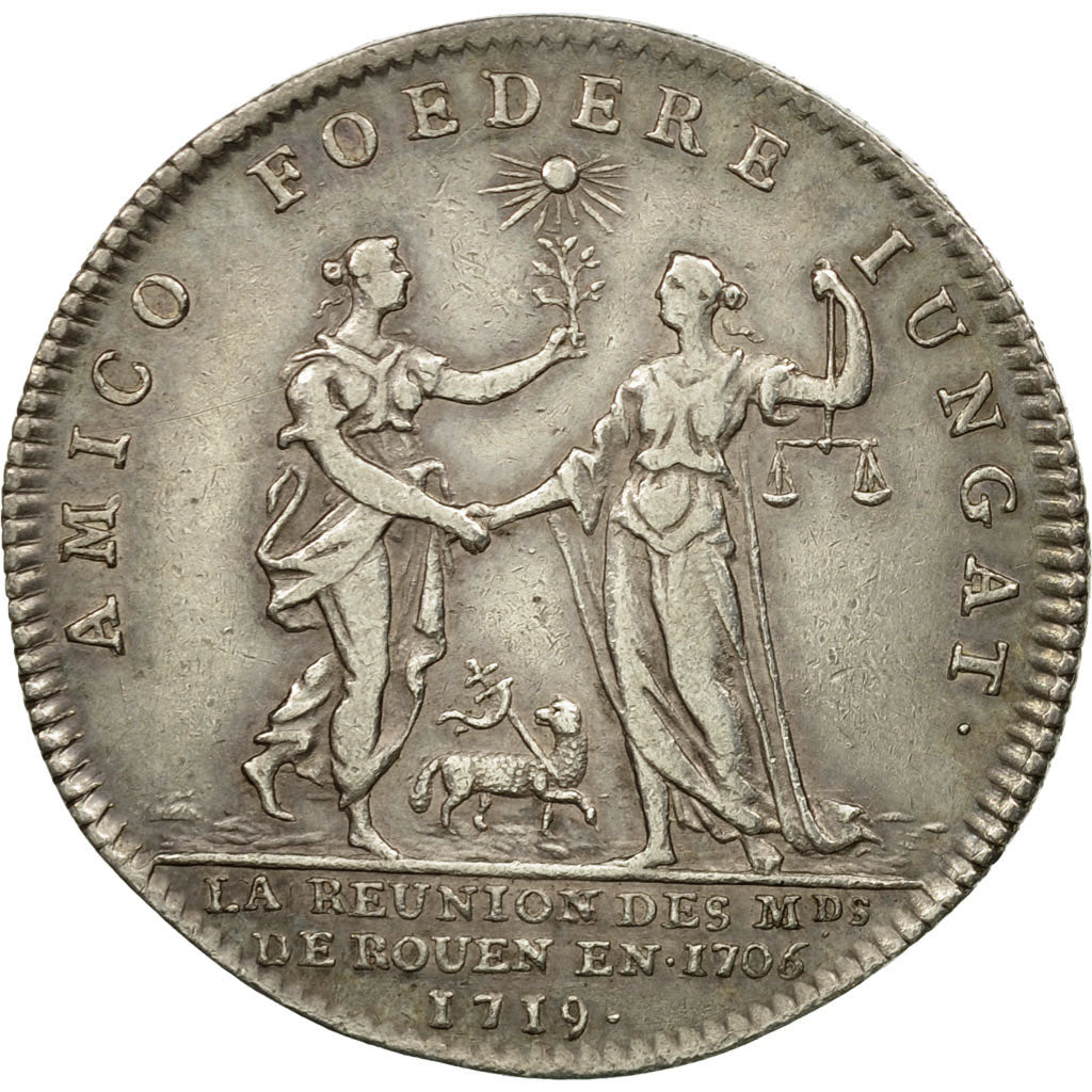Francja, Token, Louis XV, Réunion des Marchands de Rouen, 1719, Srebro