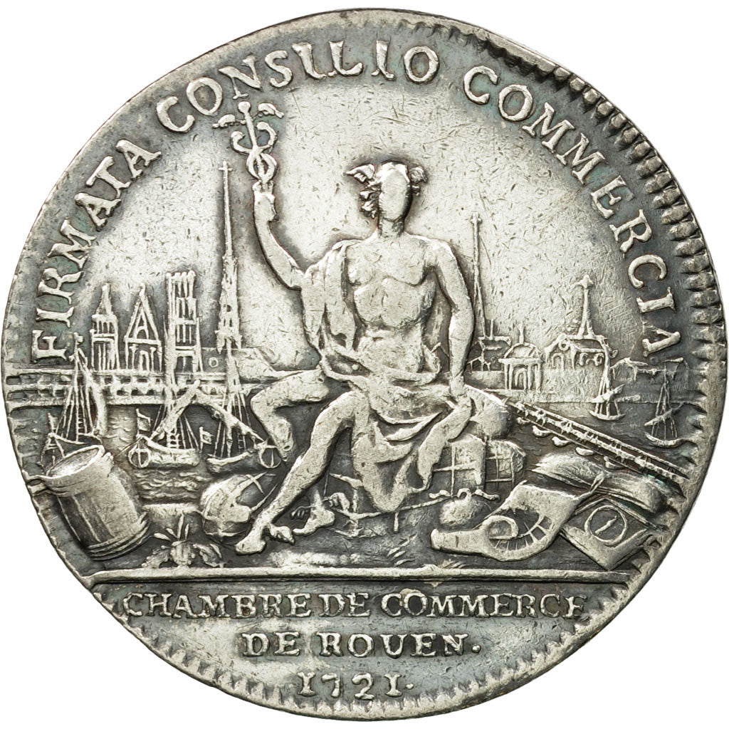 France, Token, Louis XV, Chambre de Commerce de Rouen, 1721, AU(50-53), Silver
