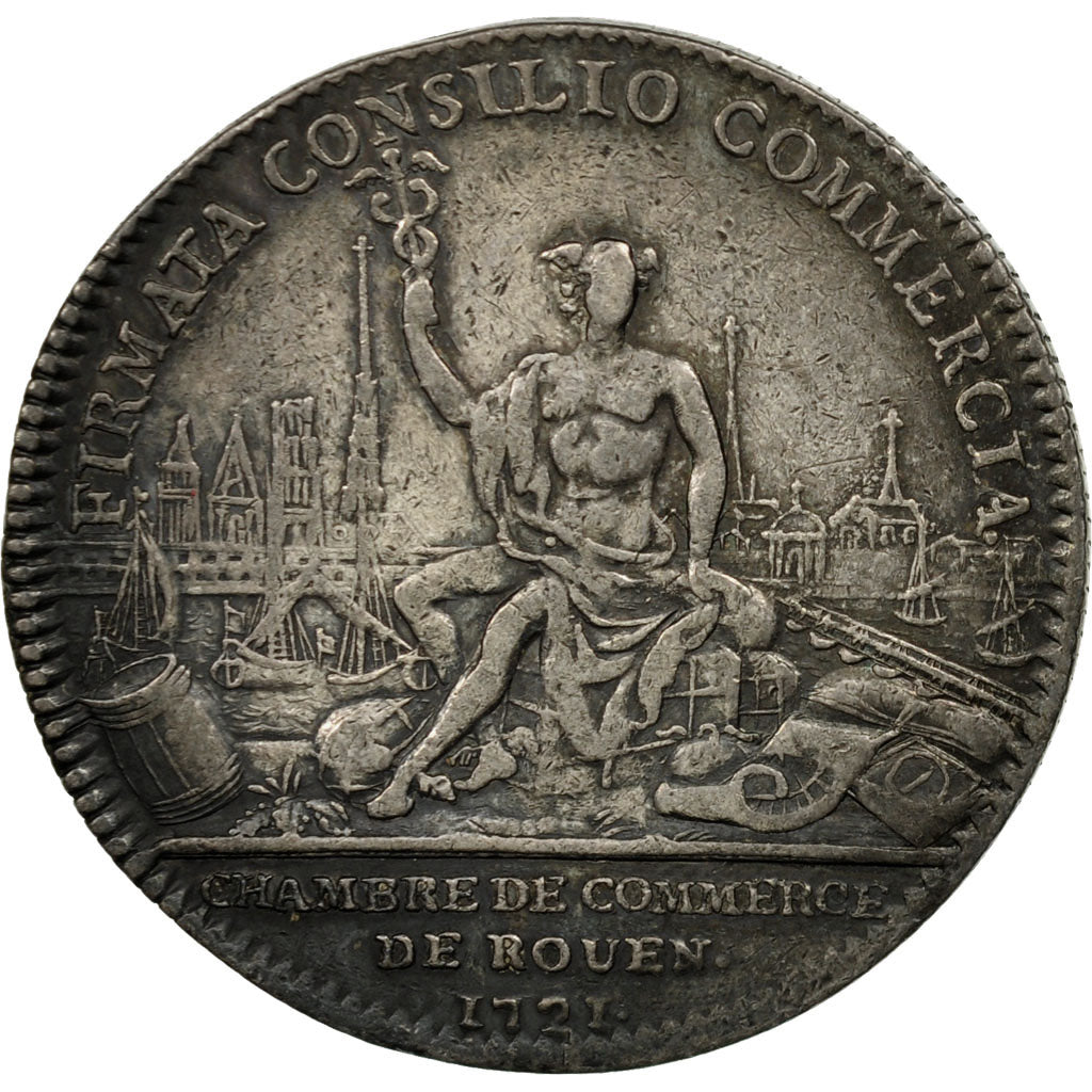 France, Token, Louis XV, Chambre de Commerce de Rouen, 1721, AU(50-53), Silver