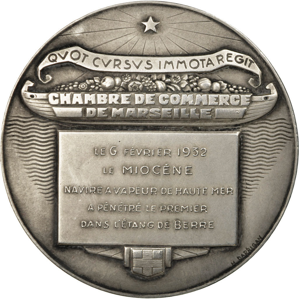 Francia, medalla, Chambre de Commerce de Marseille, 1932, Darrigan, SC, Plata