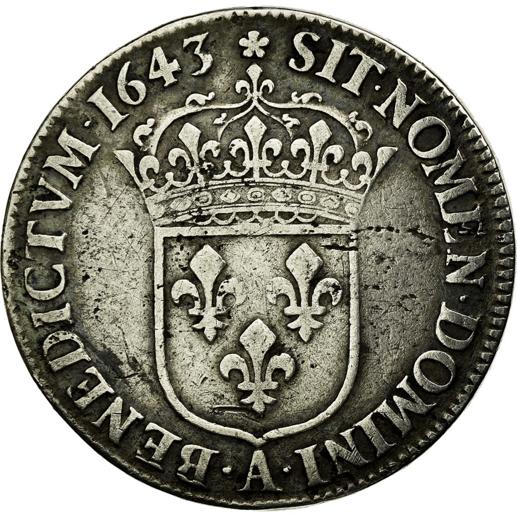 France, Louis XIII, 1/4 écu, 2e poinçon de Warin, 1643, Paris, Silver
